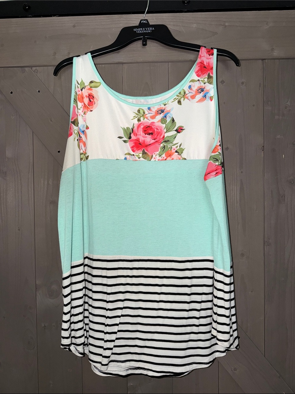 Floral Mint Striped Tank Top - (Brand: )